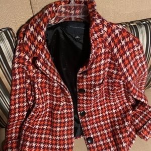 Burgundy orange and white pea coat